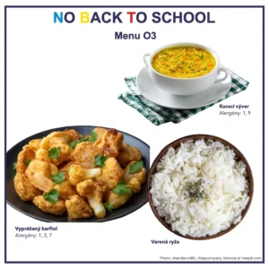 Menu O3 na No Back To School: kurací vývar s rezancami, vyprážaný karfiol a varená ryža